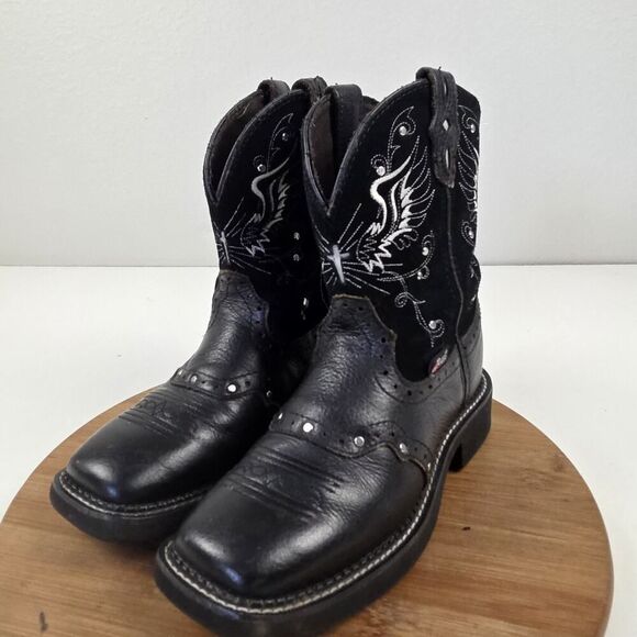 Justin Gypsy Boots Womens Black Leather Cross Angel Wings Cowboy Rodeo Sz 6 B - Picture 2 of 13